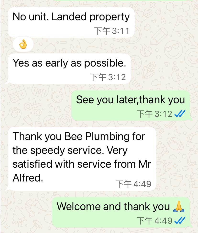 Bee Plumbing emergency plumber Singapore responding to urgent leak repair